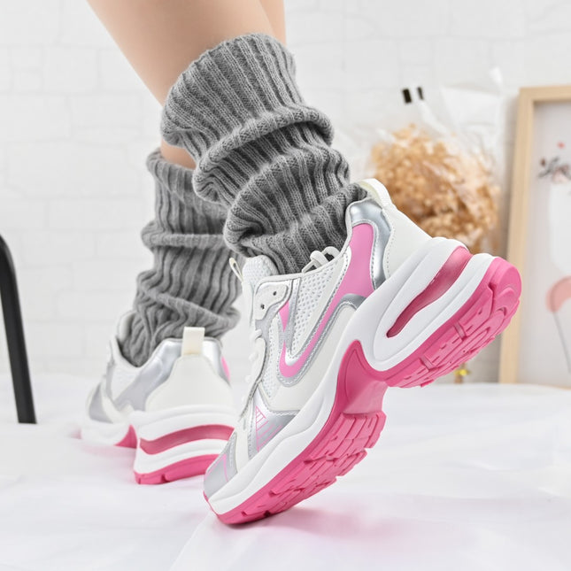 Pantofi sport De dama,cu inseretii din plasa,D1407,Roz cu Alb