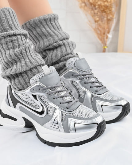 Дамски спортни обувки, с мрежести вложки, D1407, Сив