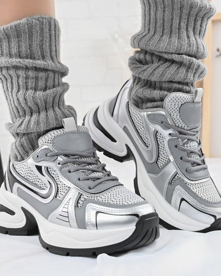 Дамски спортни обувки, с мрежести вложки, D1407, Сив