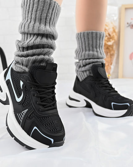 Дамски спортни обувки, с мрежести вложки, D1407, Черни