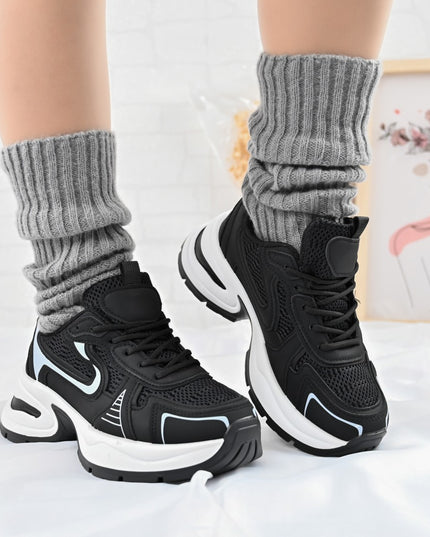 Дамски спортни обувки, с мрежести вложки, D1407, Черни