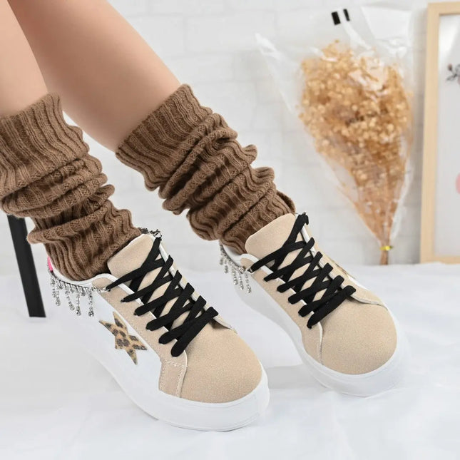 Pantofi Sport De Dama,Din piele Ecologica,Cu lant decorativ,D1357,Alb cu Leopard OEM