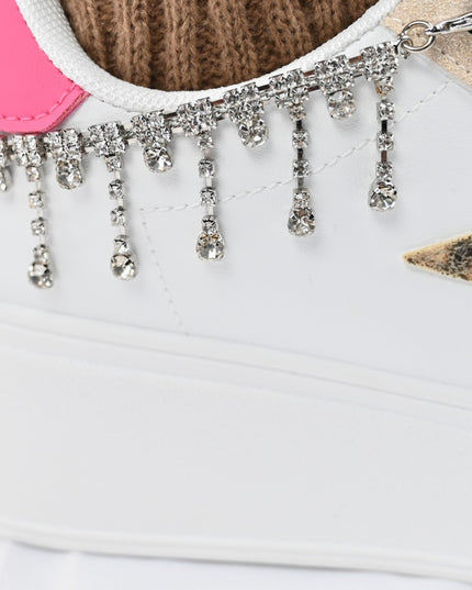 Pantofi Sport De Dama,Din piele Ecologica,Cu lant decorativ,D1357,Alb cu Leopard