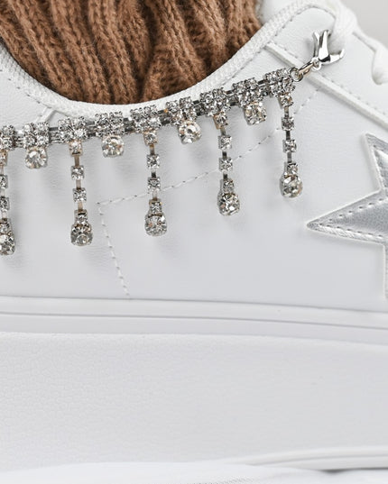 Pantofi Sport De Dama,Din piele Ecologica,Cu lant decorativ,D1357,Alb