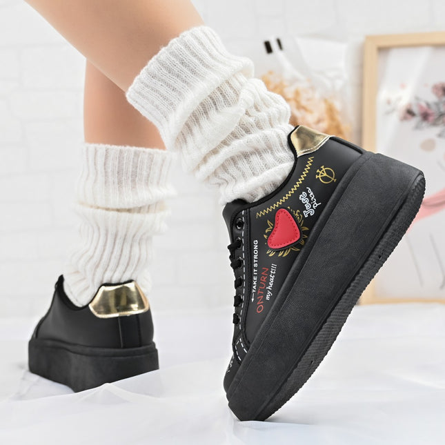 Дамски спортни обувки, С екологична кожа, D1362, Черни