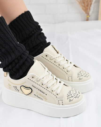 Дамски спортни обувки, С екологична кожа, D1362, Бежов