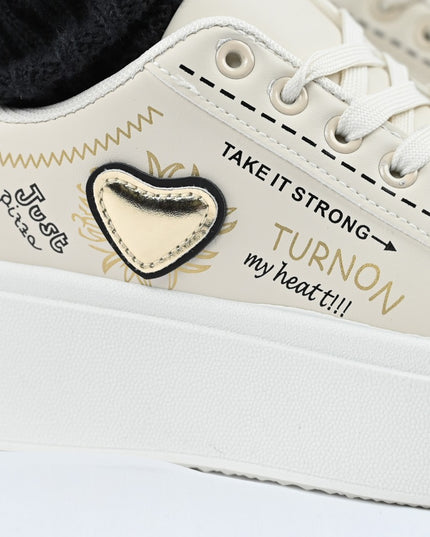 Дамски спортни обувки, С екологична кожа, D1362, Бежов