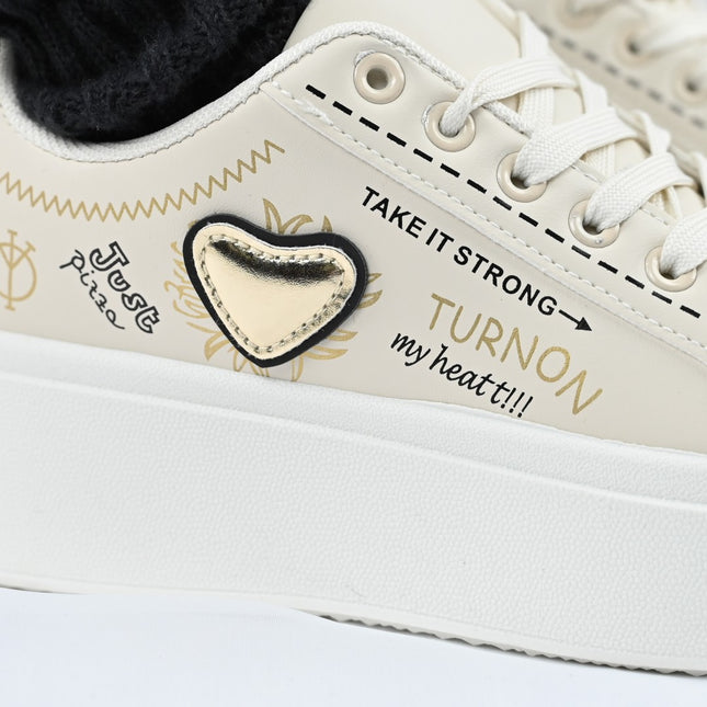 Дамски спортни обувки, С екологична кожа, D1362, Бежов