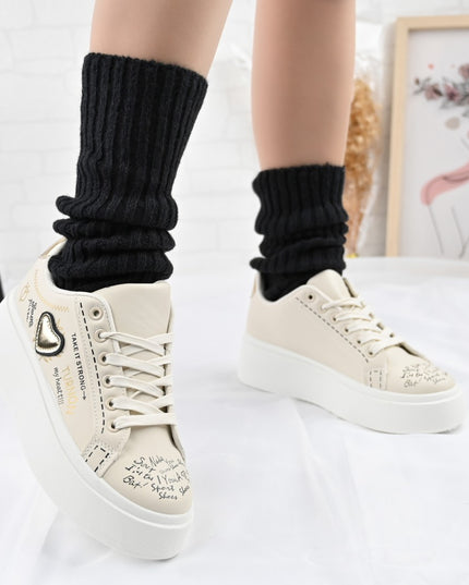 Дамски спортни обувки, С екологична кожа, D1362, Бежов