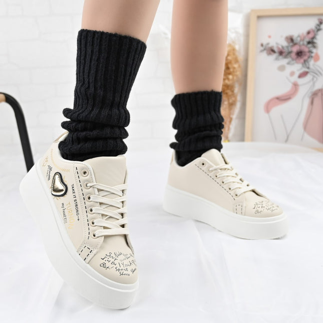 Pantofi sport de dama,Cu Piele ecologica,D1362, Bej