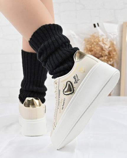 Дамски спортни обувки, С екологична кожа, D1362, Бежов