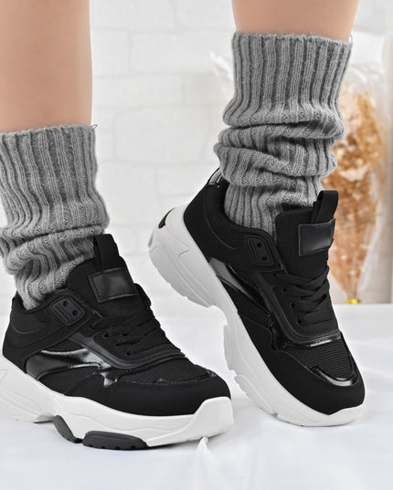 Дамски спортни обувки, с мрежести вложки, D1345, черни