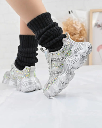 Pantofi Sport De Dama,Din piele Ecologica,Cu Pietre,D1364,Argintiu OEM