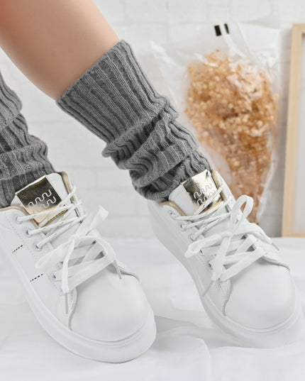 Дамски спортни обувки, изработени от екокожа, D1373, бели със златно