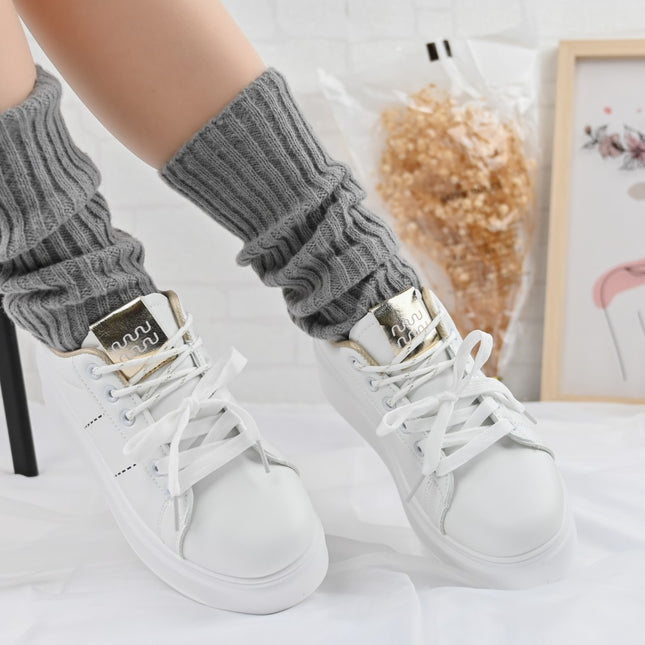 Дамски спортни обувки, изработени от екокожа, D1373, бели със златно