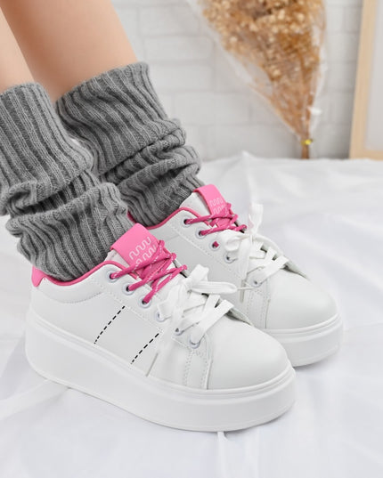 Дамски спортни обувки, изработени от екокожа, D1373, бели с розово
