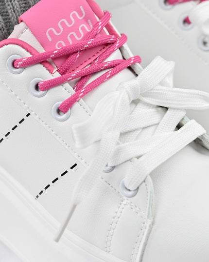 Дамски спортни обувки, изработени от екокожа, D1373, бели с розово