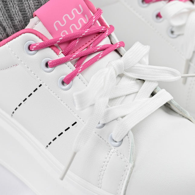 Дамски спортни обувки, изработени от екокожа, D1373, бели с розово