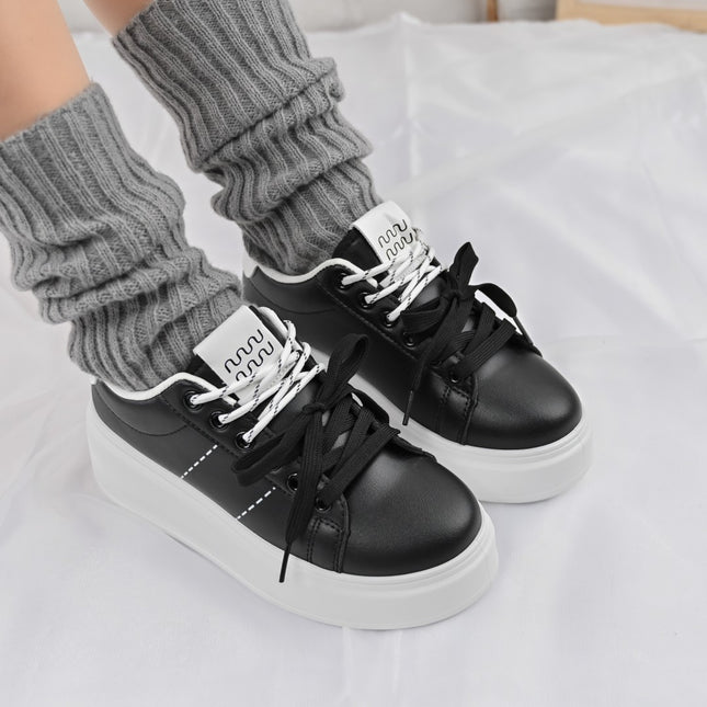 Дамски спортни обувки, изработени от еко кожа, D1373, черни