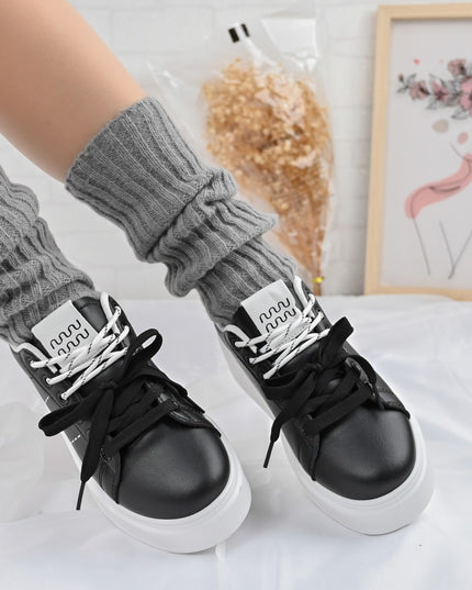 Дамски спортни обувки, изработени от еко кожа, D1373, черни