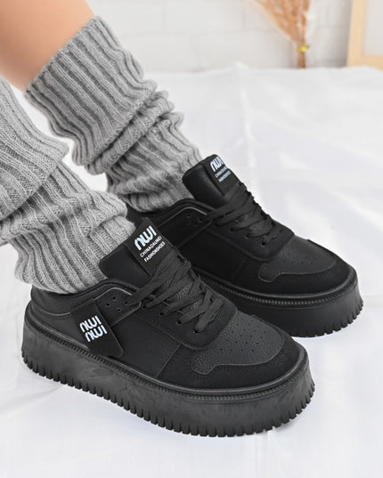 Дамски спортни обувки, изработени от еко кожа, D1366, черни