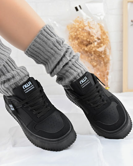 Дамски спортни обувки, изработени от еко кожа, D1366, черни