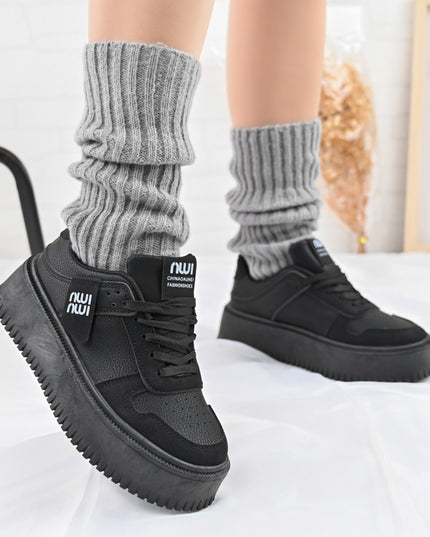 Дамски спортни обувки, изработени от еко кожа, D1366, черни