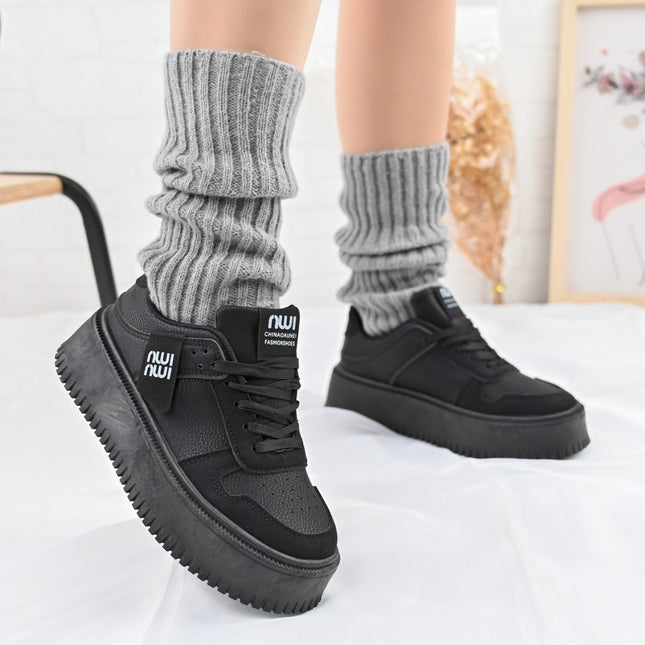 Дамски спортни обувки, изработени от еко кожа, D1366, черни