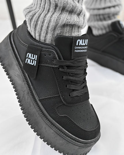 Дамски спортни обувки, изработени от еко кожа, D1366, черни