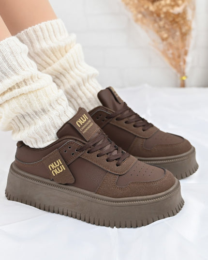 Дамски спортни обувки, изработени от екокожа, D1366, кафяви