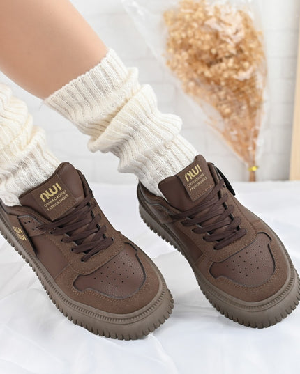 Дамски спортни обувки, изработени от екокожа, D1366, кафяви