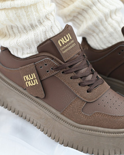 Дамски спортни обувки, изработени от екокожа, D1366, кафяви