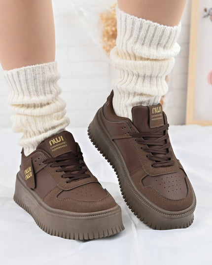 Дамски спортни обувки, изработени от екокожа, D1366, кафяви