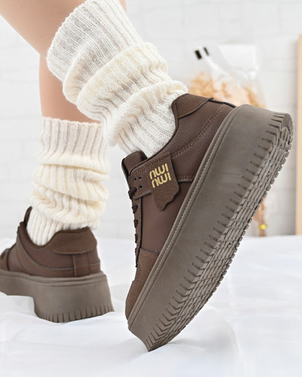 Дамски спортни обувки, изработени от екокожа, D1366, кафяви