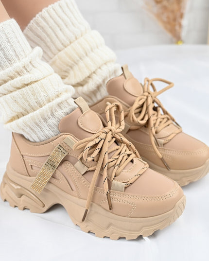 Дамски спортни обувки, Изработени от екологична кожа, D1335, Каки