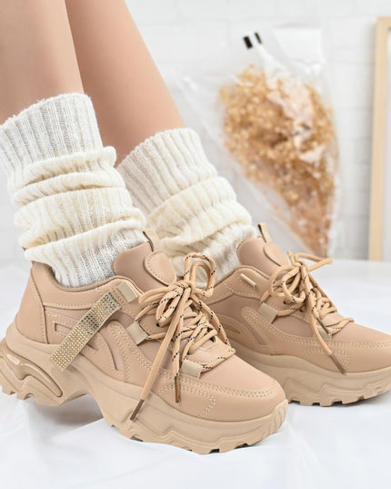 Дамски спортни обувки, Изработени от екологична кожа, D1335, Каки