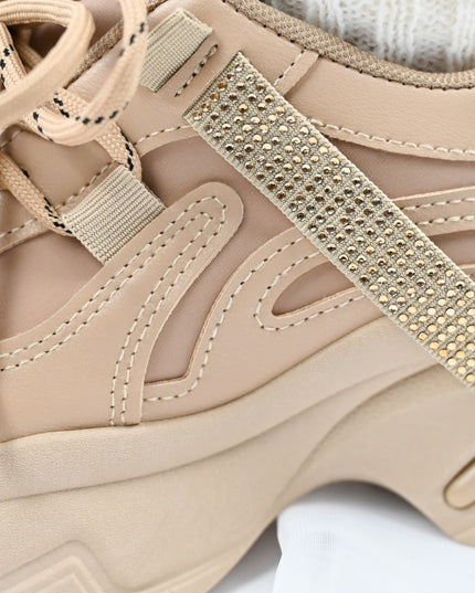 Дамски спортни обувки, Изработени от екологична кожа, D1335, Каки