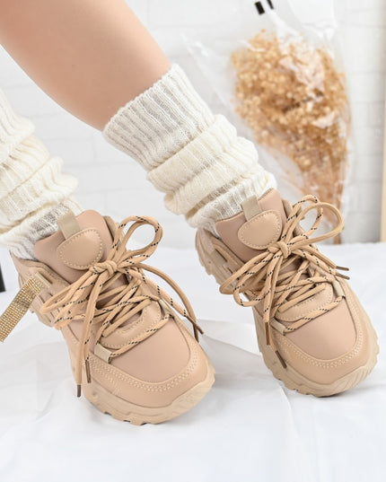 Дамски спортни обувки, Изработени от екологична кожа, D1335, Каки