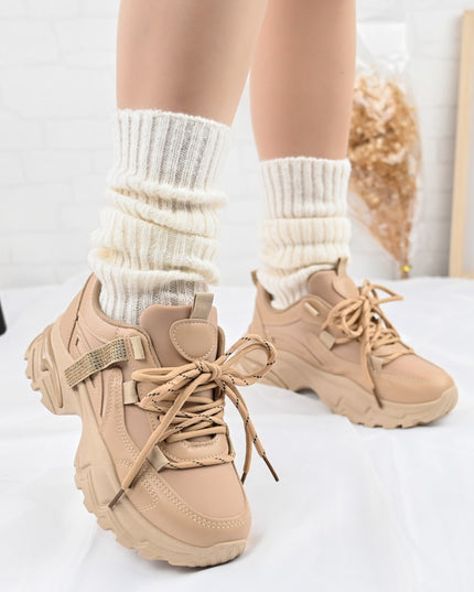 Дамски спортни обувки, Изработени от екологична кожа, D1335, Каки