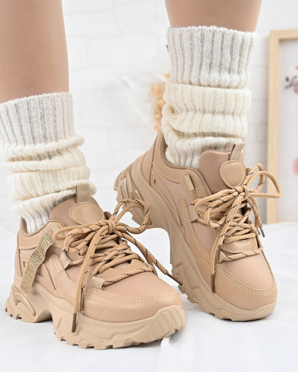 Дамски спортни обувки, Изработени от екологична кожа, D1335, Каки