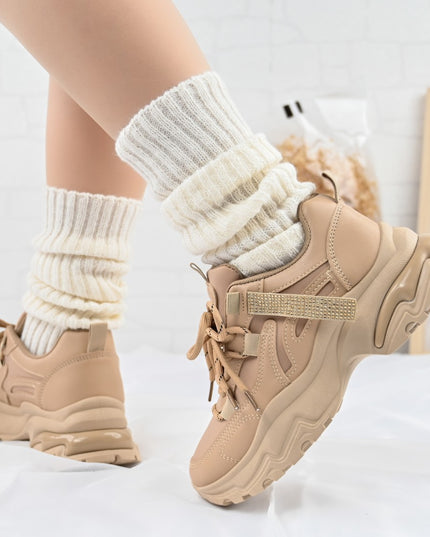 Дамски спортни обувки, Изработени от екологична кожа, D1335, Каки