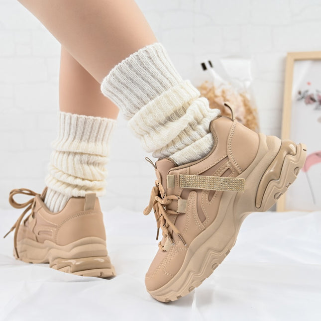 Дамски спортни обувки, Изработени от екологична кожа, D1335, Каки