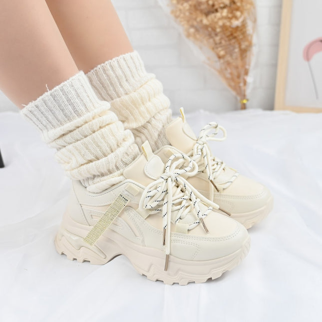 Дамски спортни обувки, Изработени от екологична кожа, D1335, Бежови