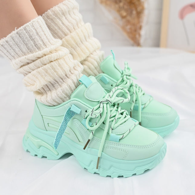 Дамски спортни обувки, Изработени от екологична кожа, D1335, Зелени