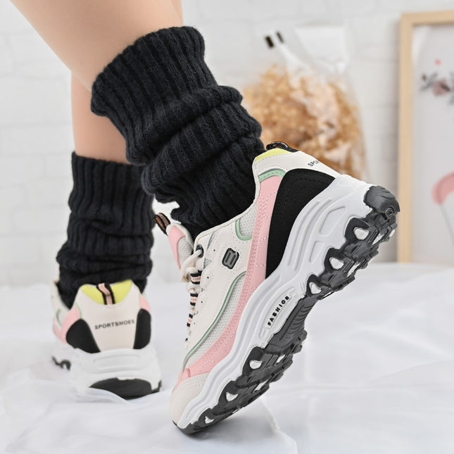 Дамски спортни обувки, Изработени от екокожа, D1351, Бежов с розов цвят