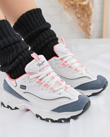 Дамски спортни обувки, Екологична кожа, D1351, Бяло със синьо