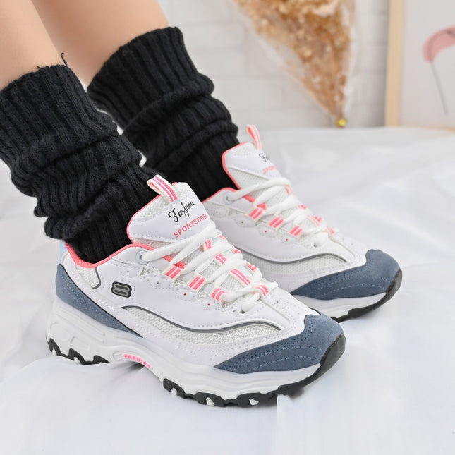 Дамски спортни обувки, Екологична кожа, D1351, Бяло със синьо