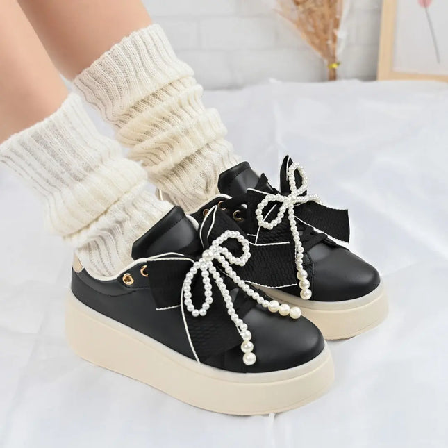 Pantofi Sport De Dama,Din piele Ecologica,Cu Fundita perle,D1367,Negru OEM