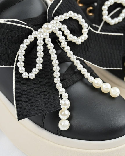 Pantofi Sport De Dama,Din piele Ecologica,Cu Fundita perle,D1367,Negru