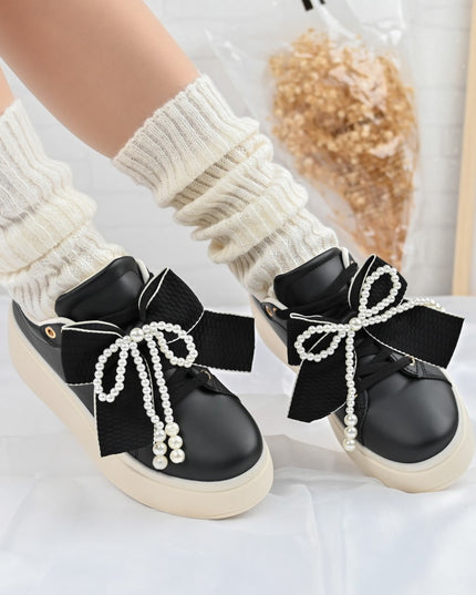 Pantofi Sport De Dama,Din piele Ecologica,Cu Fundita perle,D1367,Negru